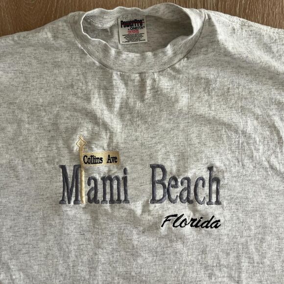 Vintage 90s Collin’s Ave Miami Beach Florida embroider on Heather Grey Onita Tee - Picture 2 of 5
